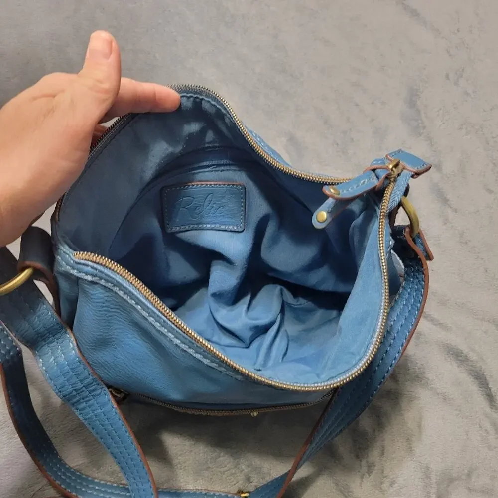 Relic Fossil Prescott Faux Leather Crossbody Bag Blue Boho Zip Pockets Y2K Purse